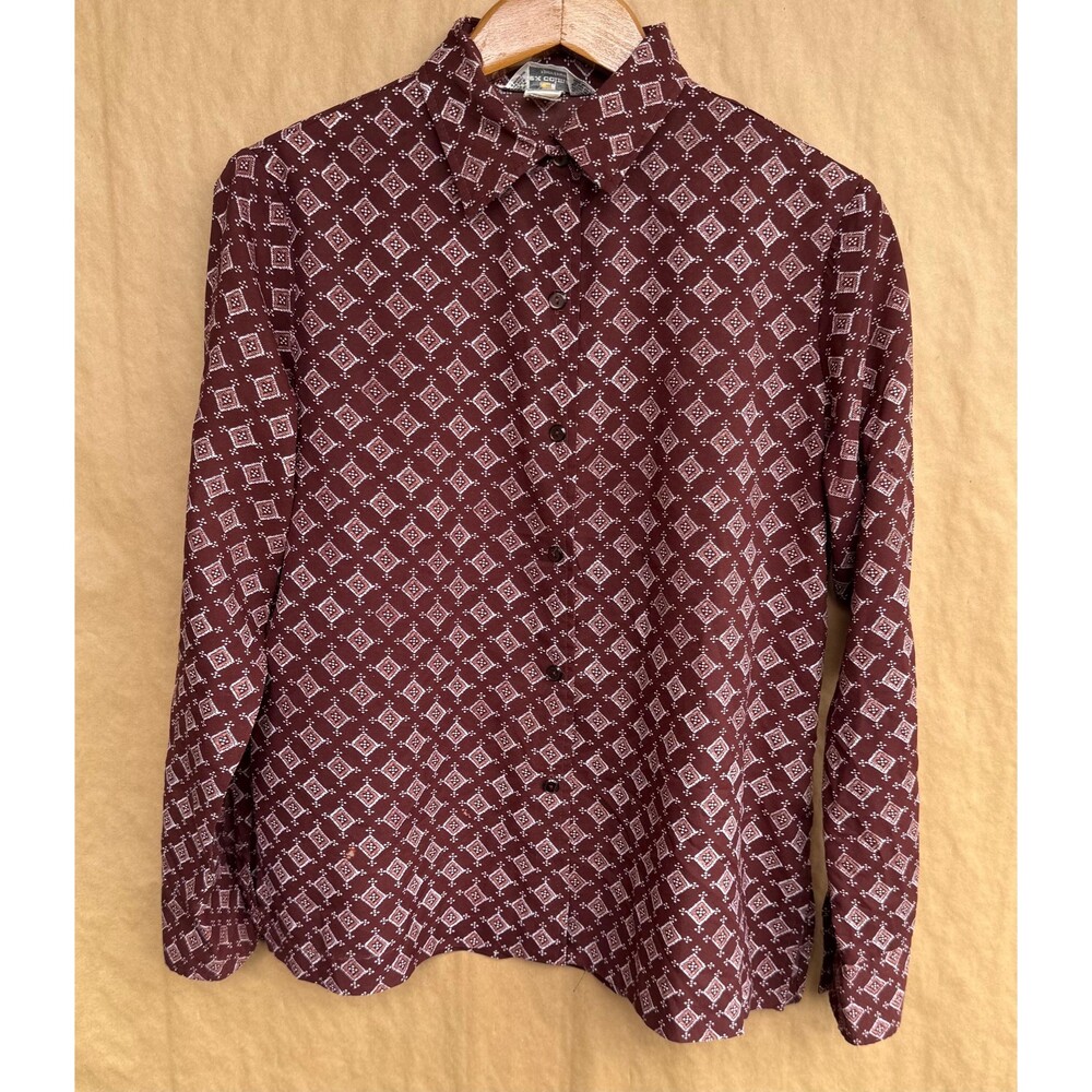 70s Patterned Blouse | Size Large | Alex Colman California | Vintage Button Down